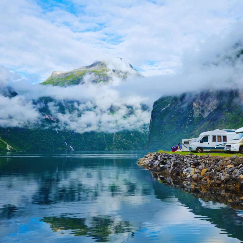 rv camped by a lake